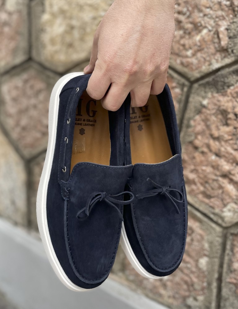 Huxley and Grace ανδρικά μπλε δερμάτινα loafers με κορδόνι HG174193 φωτογραφία